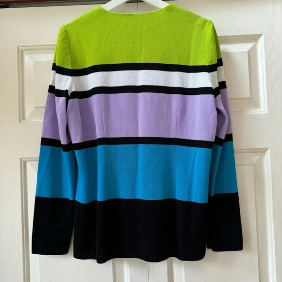 Exclusively Misook Color block Snap Front Knot Cardigan Sweater Size Medium - Picture 2 of 7